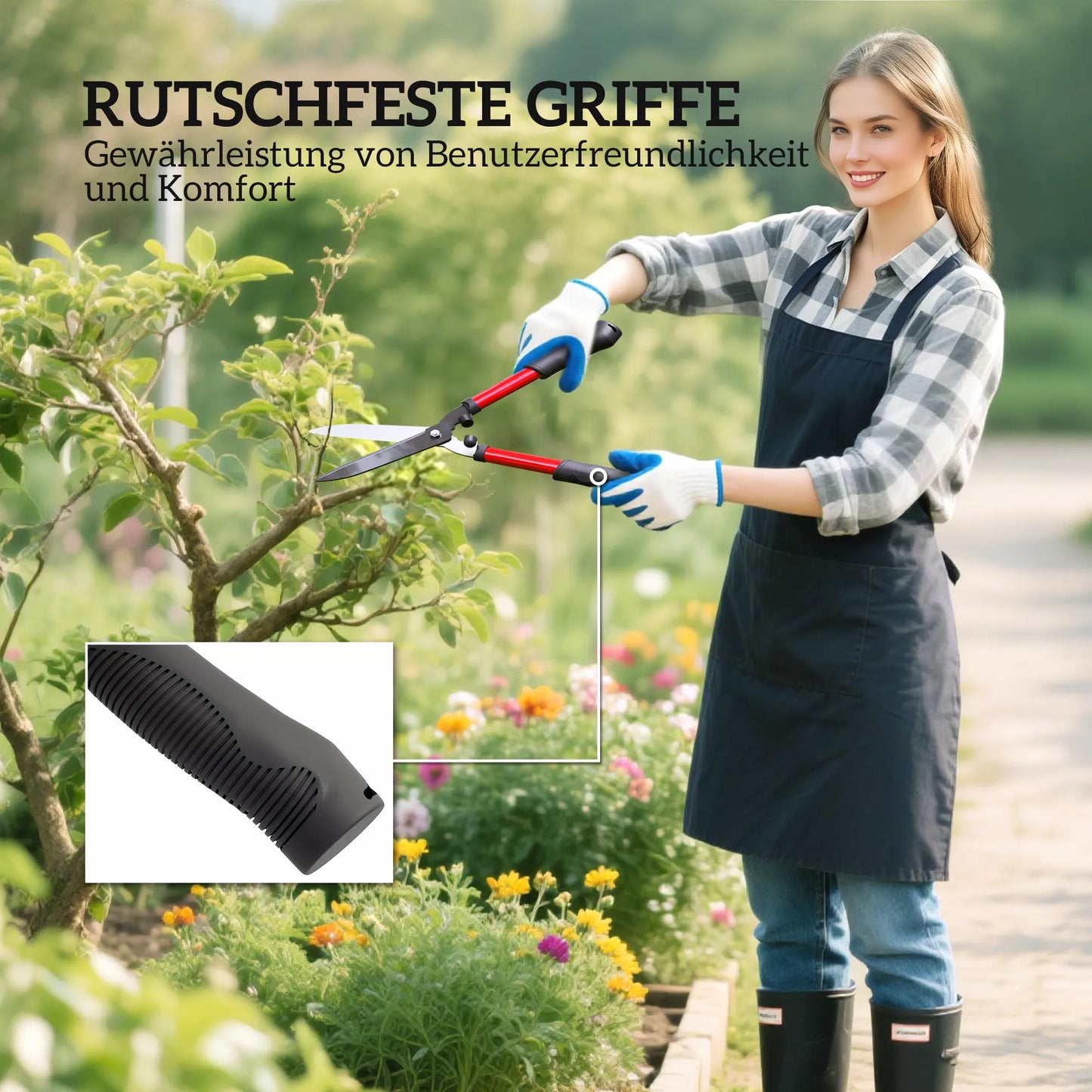 3 dalių sodo žirklių rinkinys su plieniniais ašmenimis ir rankena