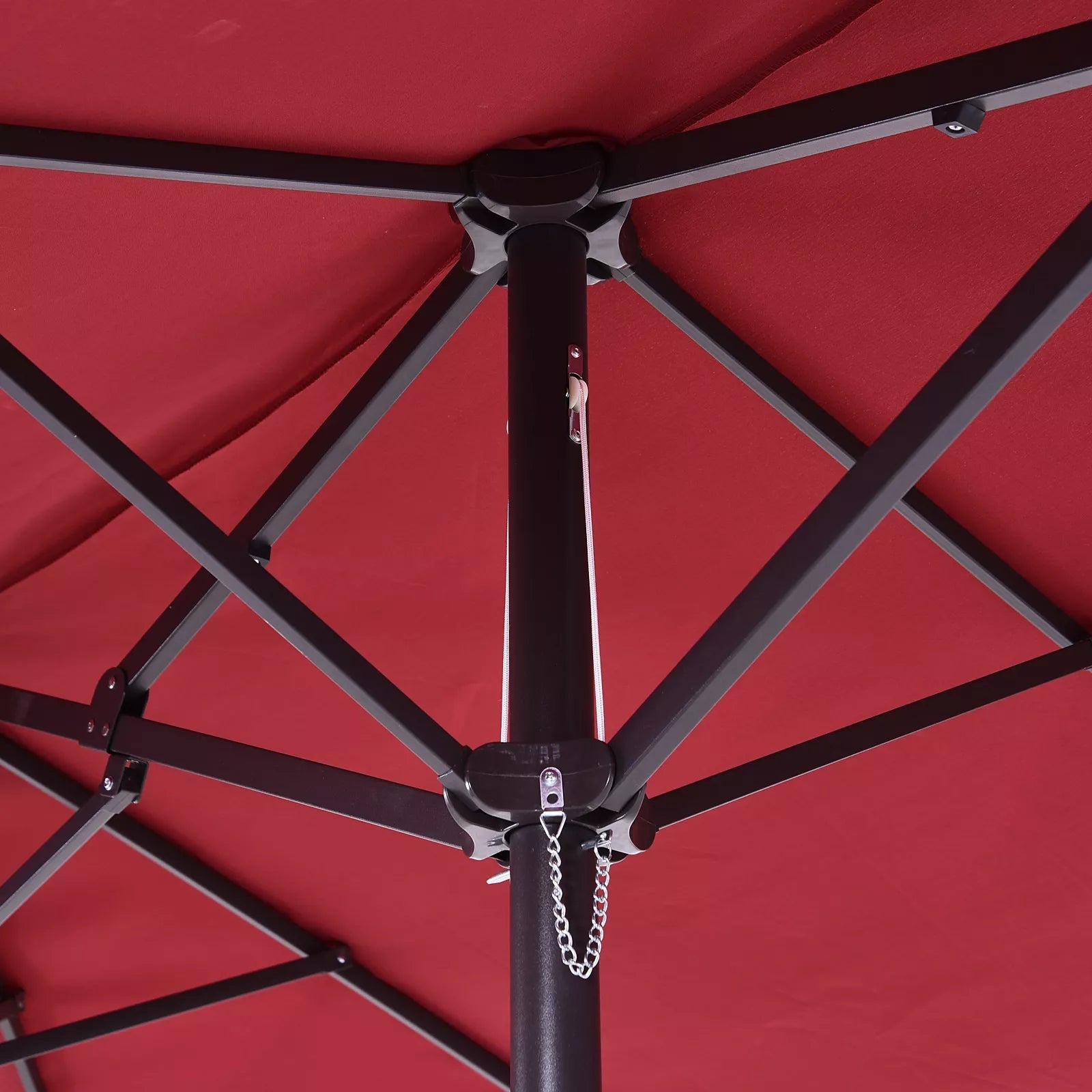 Dvigubas skėtis nuo saulės 455 x 270 cm Sodo skėtis su rankine ovalios formos tvirta metaline strypu Turgaus skėtis Dvigubas skėtis nuo saulės Terasos skėtis Apsauga nuo saulės paplūdimyje, balkone, terasoje, sode Vyno raudonos spalvos