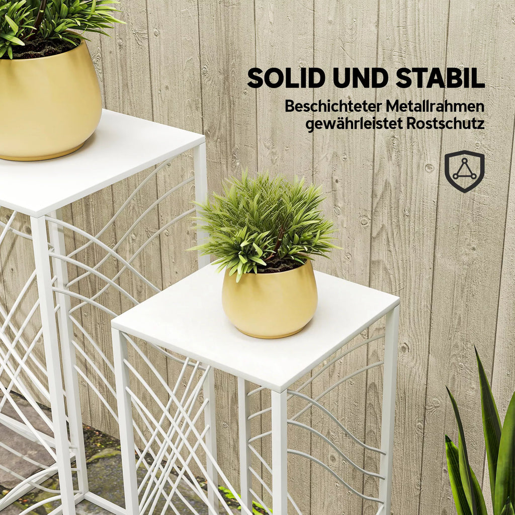 3 vnt. augalų stovų rinkinys, 50/60/70 cm aukščio gėlių stovai, sukraunami metaliniai augalų stovai, balti