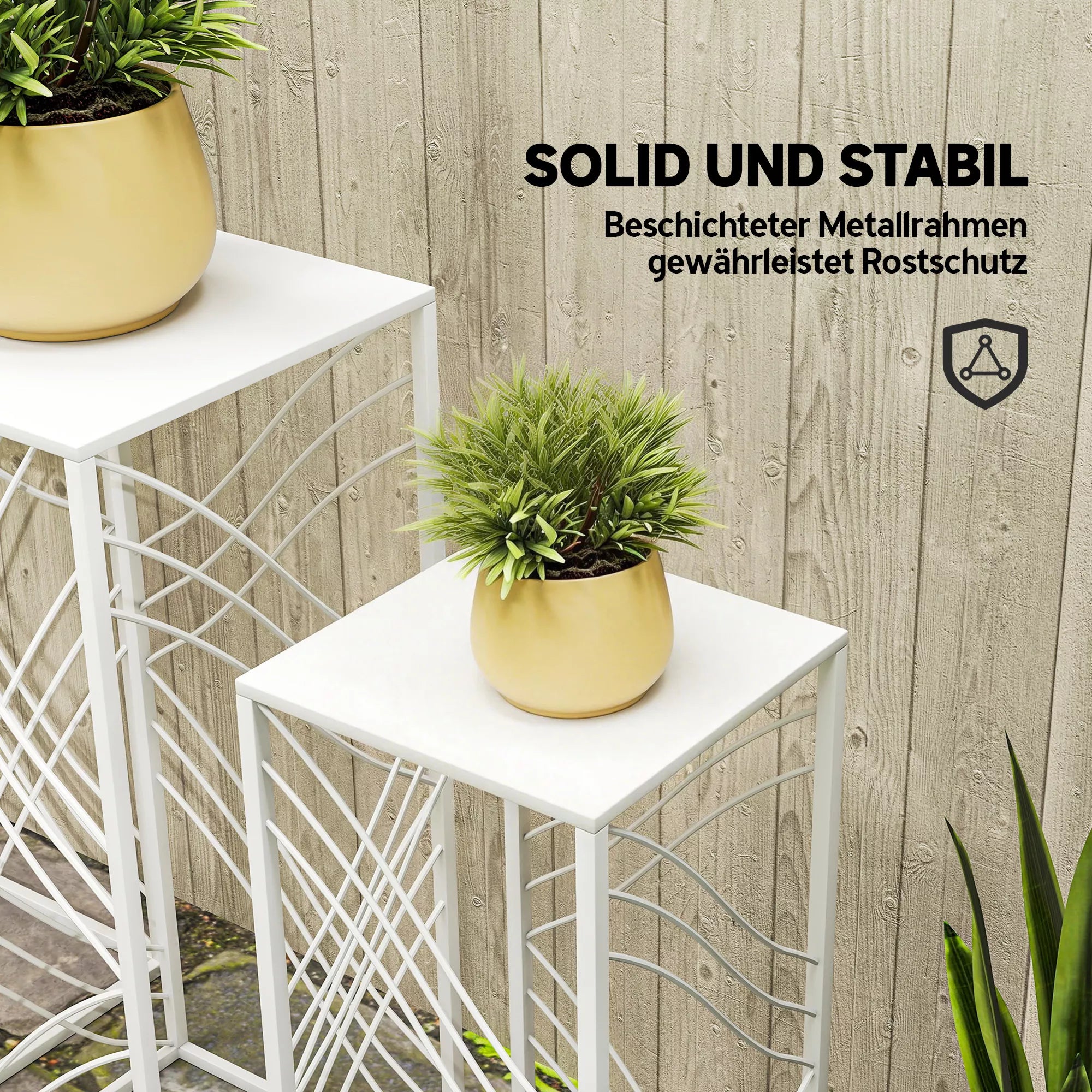 3 vnt. augalų stovų rinkinys, 50/60/70 cm aukščio gėlių stovai, sukraunami metaliniai augalų stovai, balti