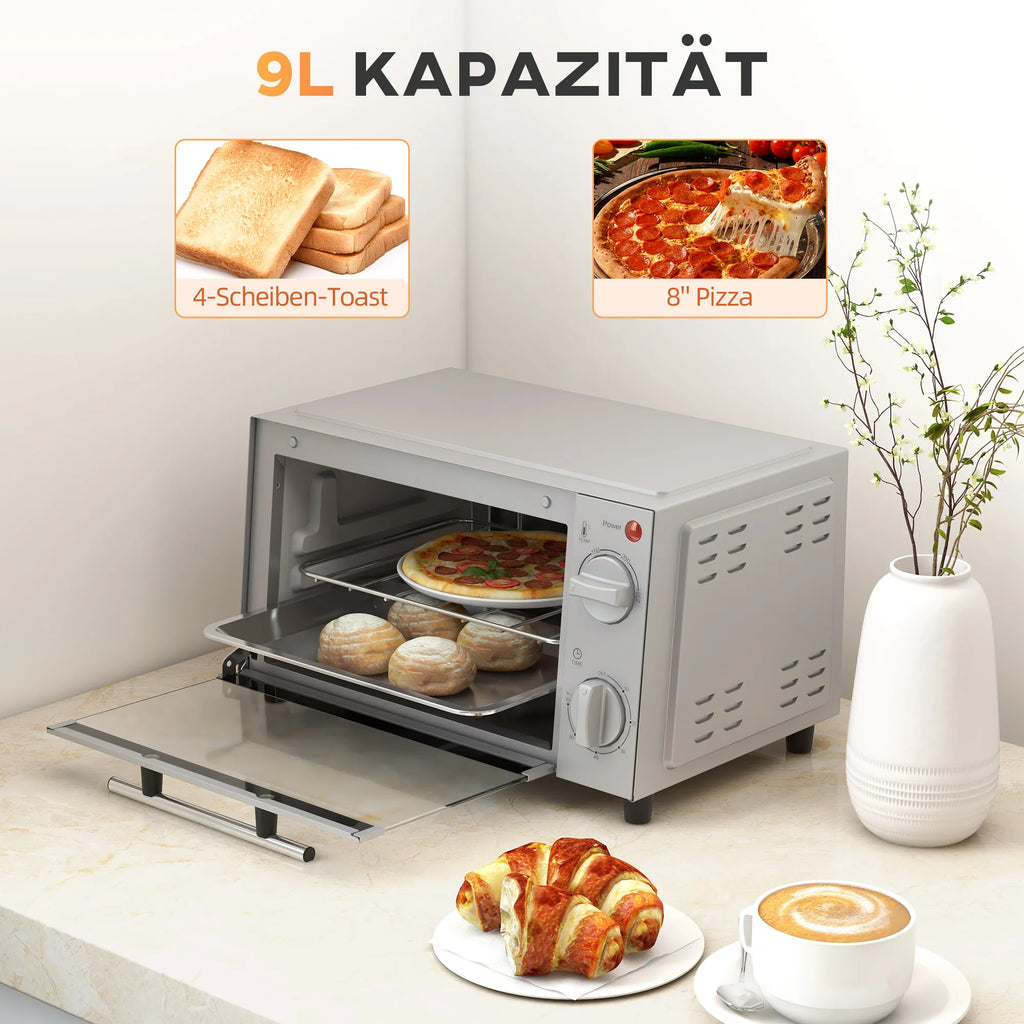 Elektrinė mini orkaitė, 9 L, su laikmačiu, sidabrinė