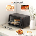 Elektrinė mini orkaitė 9 l su temperatūros ir laiko reguliavimu, juoda