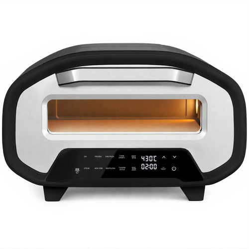 Juoda ovalios formos elektrinė picų krosnelė su skaitmeniniu valdymo skydeliu
