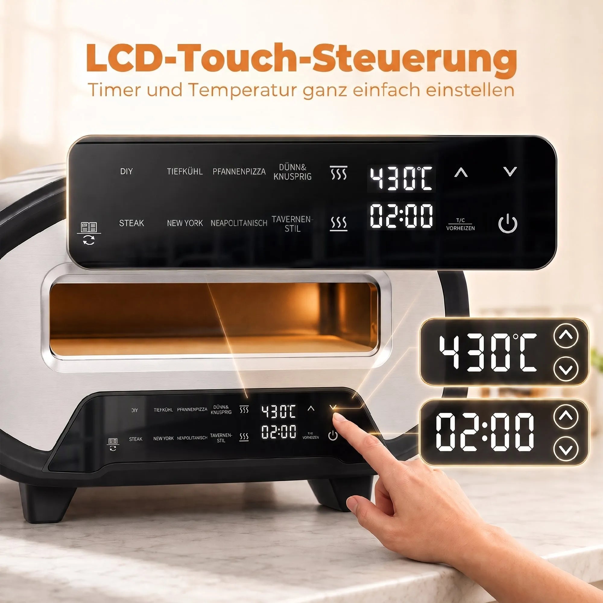 Elektrinė picų krosnelė 12 colių, 2200 W, iki 430 °C, pilka
