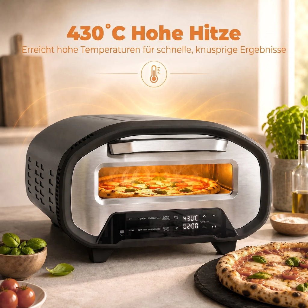 Elektrinė picų krosnelė 12 colių, 2200 W, iki 430 °C, pilka