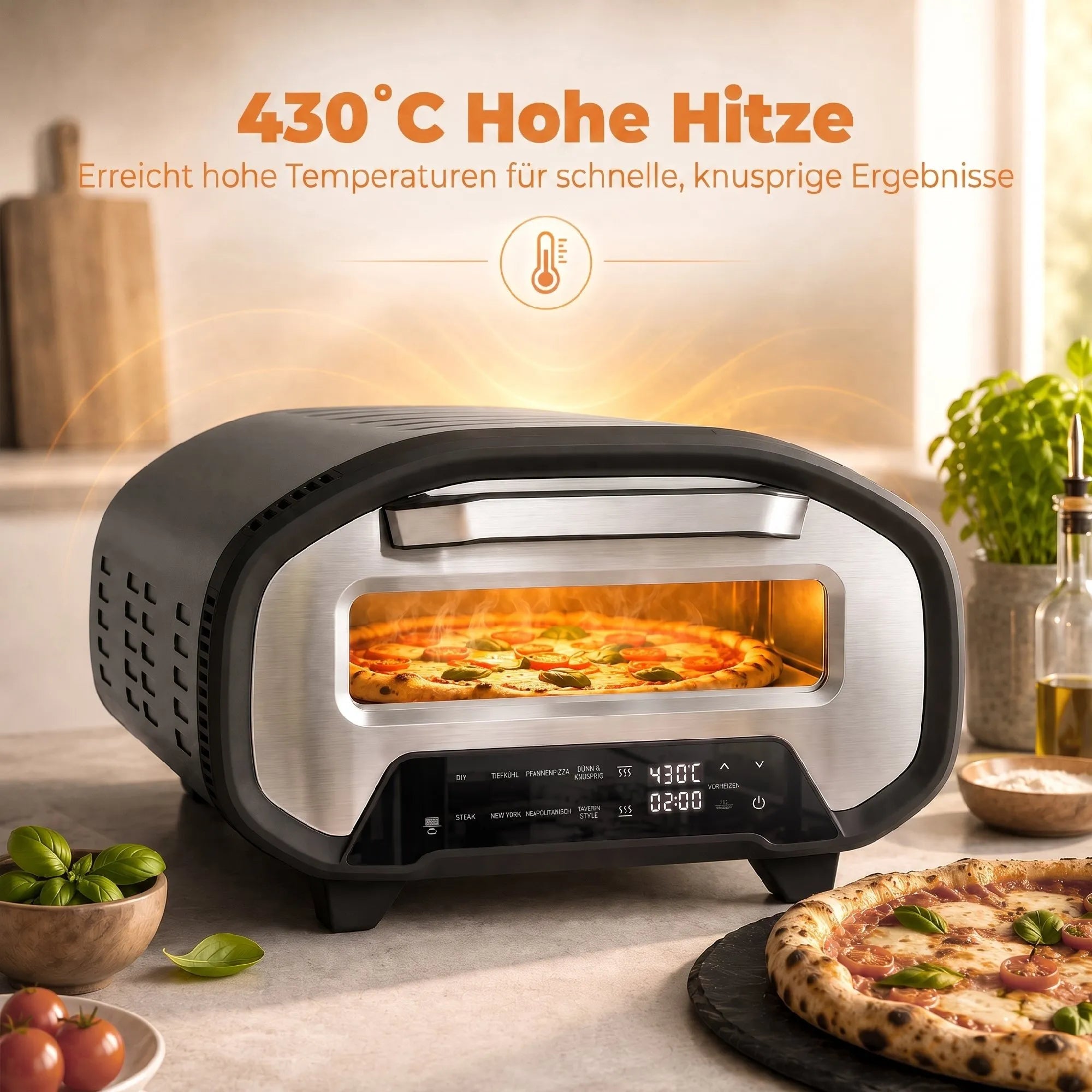 Elektrinė picų krosnelė 12 colių, 2200 W, iki 430 °C, pilka