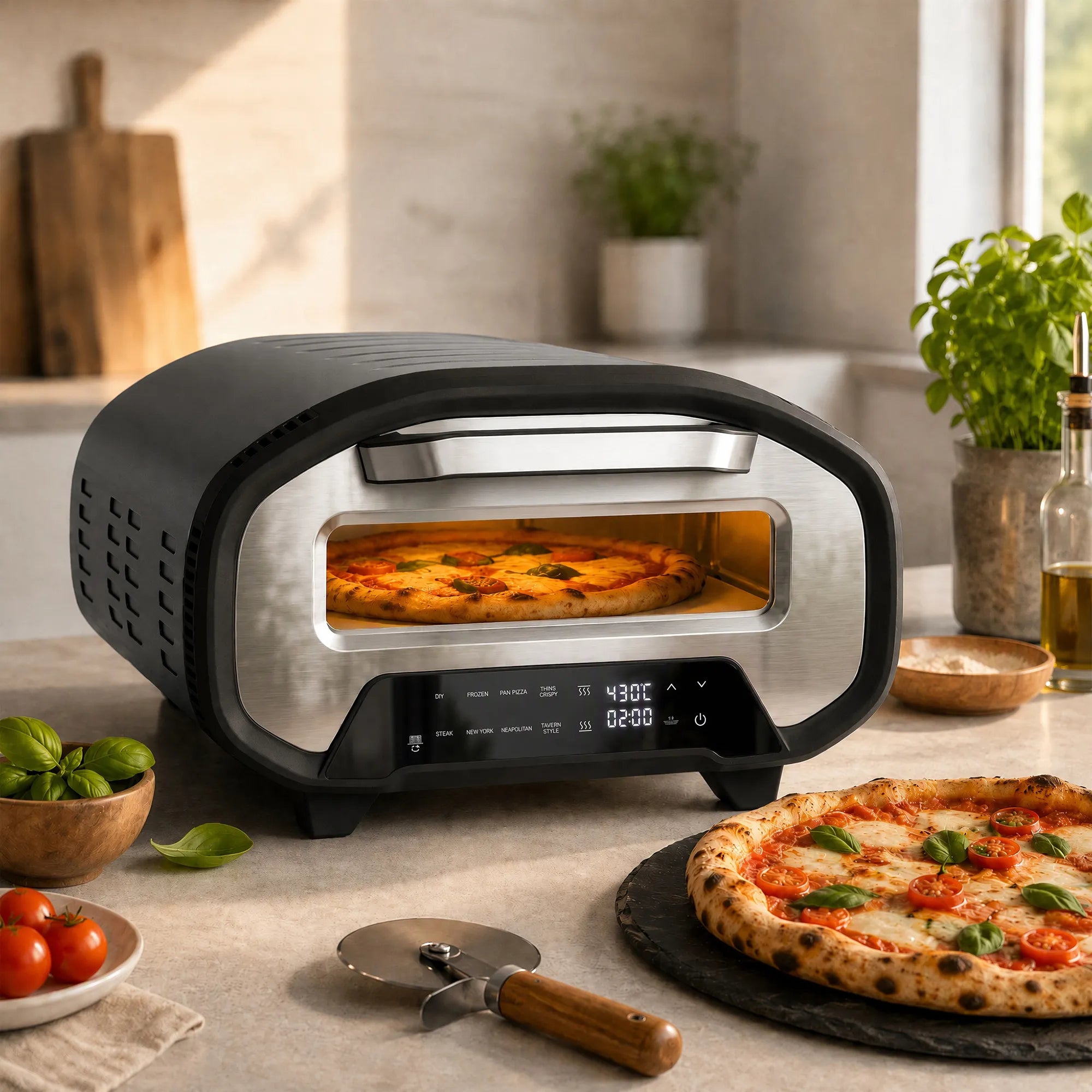 Elektrinė picų krosnelė 12 colių, 2200 W, iki 430 °C, pilka