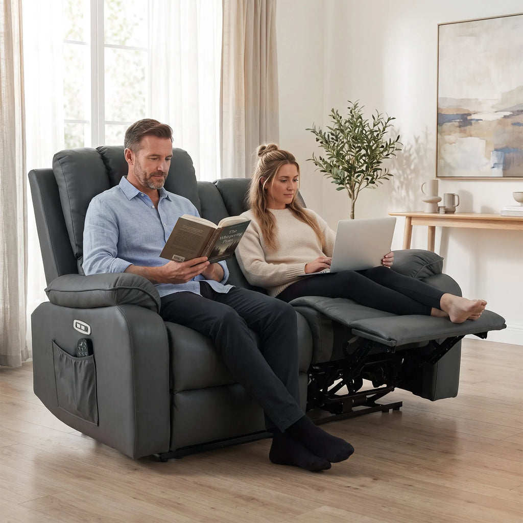 Elektrinė sofa-reglaineris dviem su masažu ir šildymu, USB ir USB-C