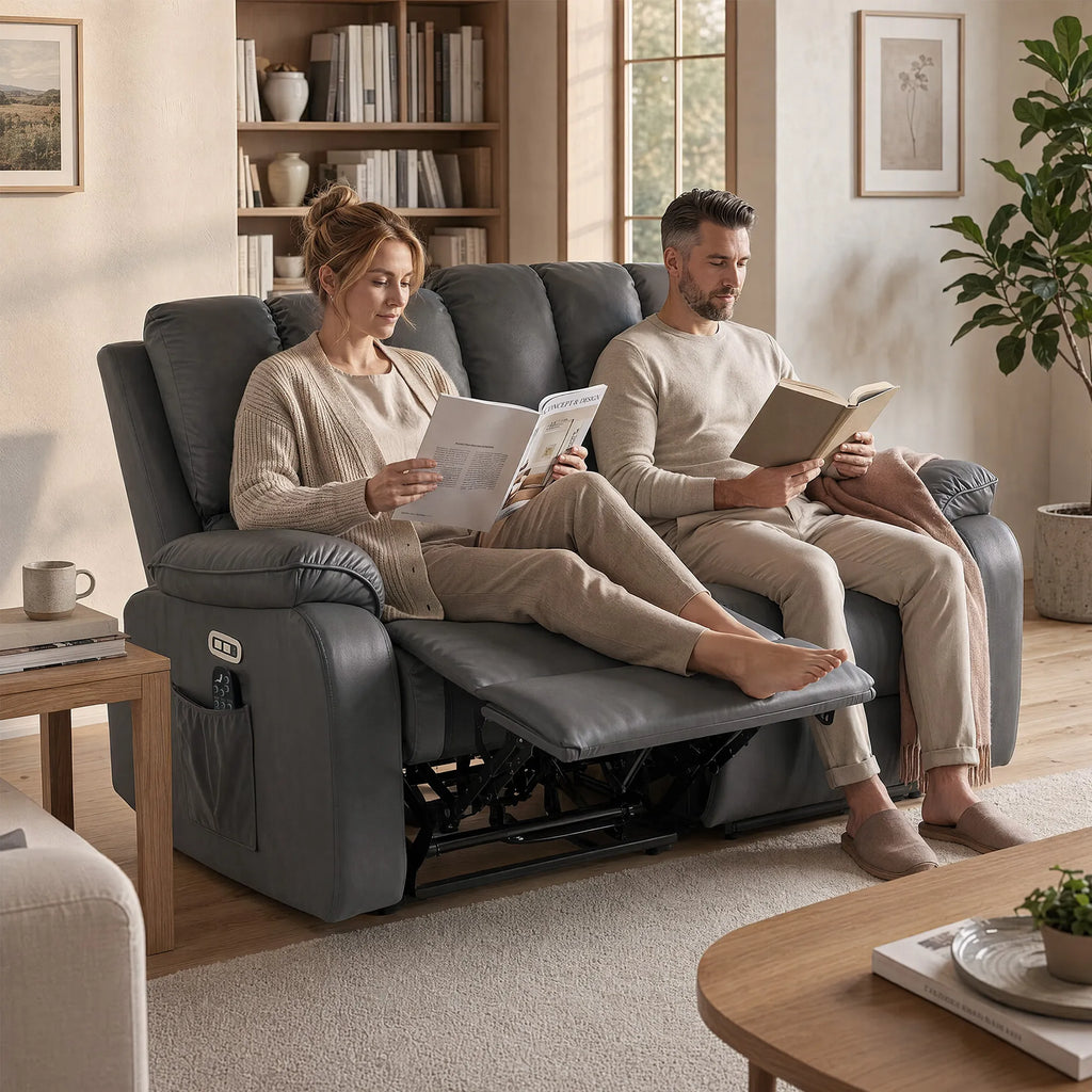 Elektrinė sofa-reglaineris dviem su masažu ir šildymu, USB ir USB-C