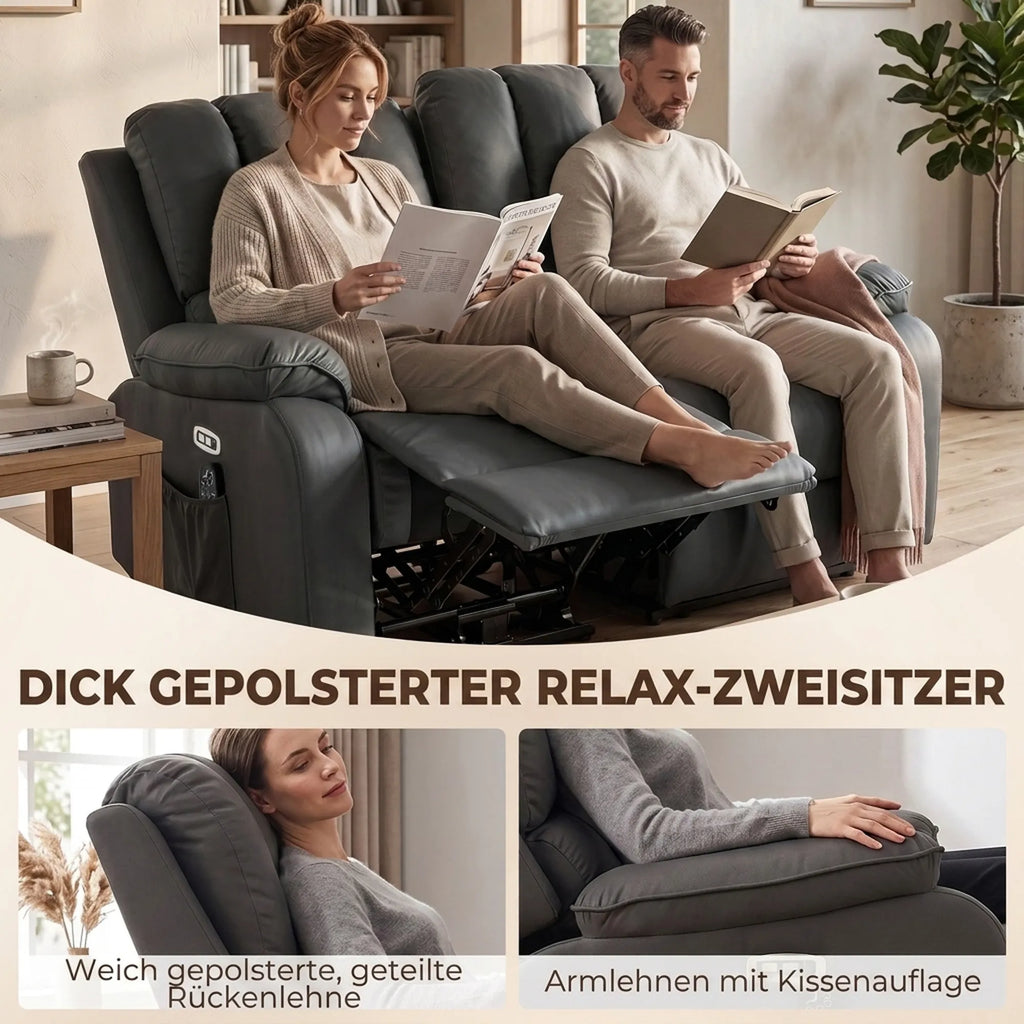 Elektrinė sofa-reglaineris dviem su masažu ir šildymu, USB ir USB-C