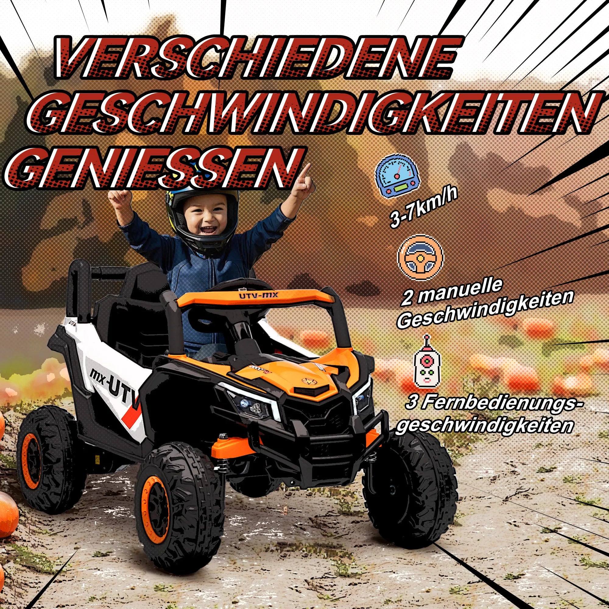 Elektrinis automobilis vaikams 3–5 metų, iki 30 kg, oranžinis 12V