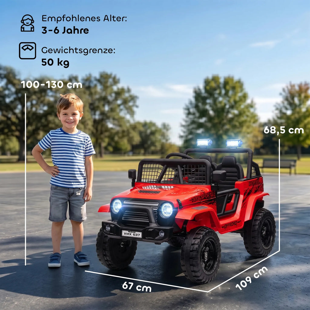 Elektrinis automobilis vaikams 3–6 metų, iki 50 kg, raudonos spalvos