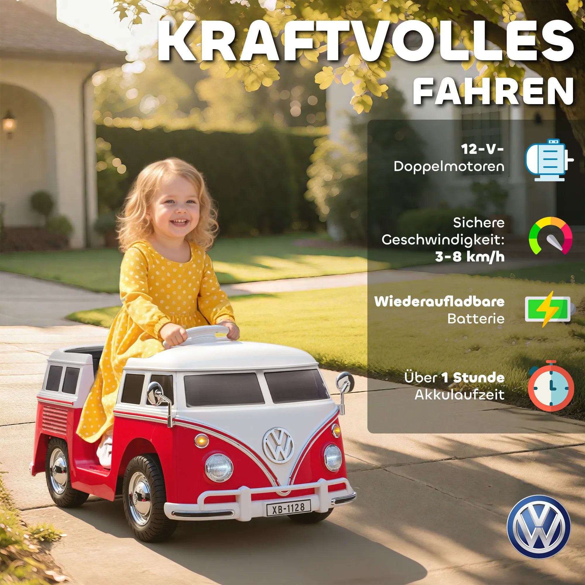 Elektrinis automobilis Volkswagen T1, 3–7 metų vaikams, raudonas