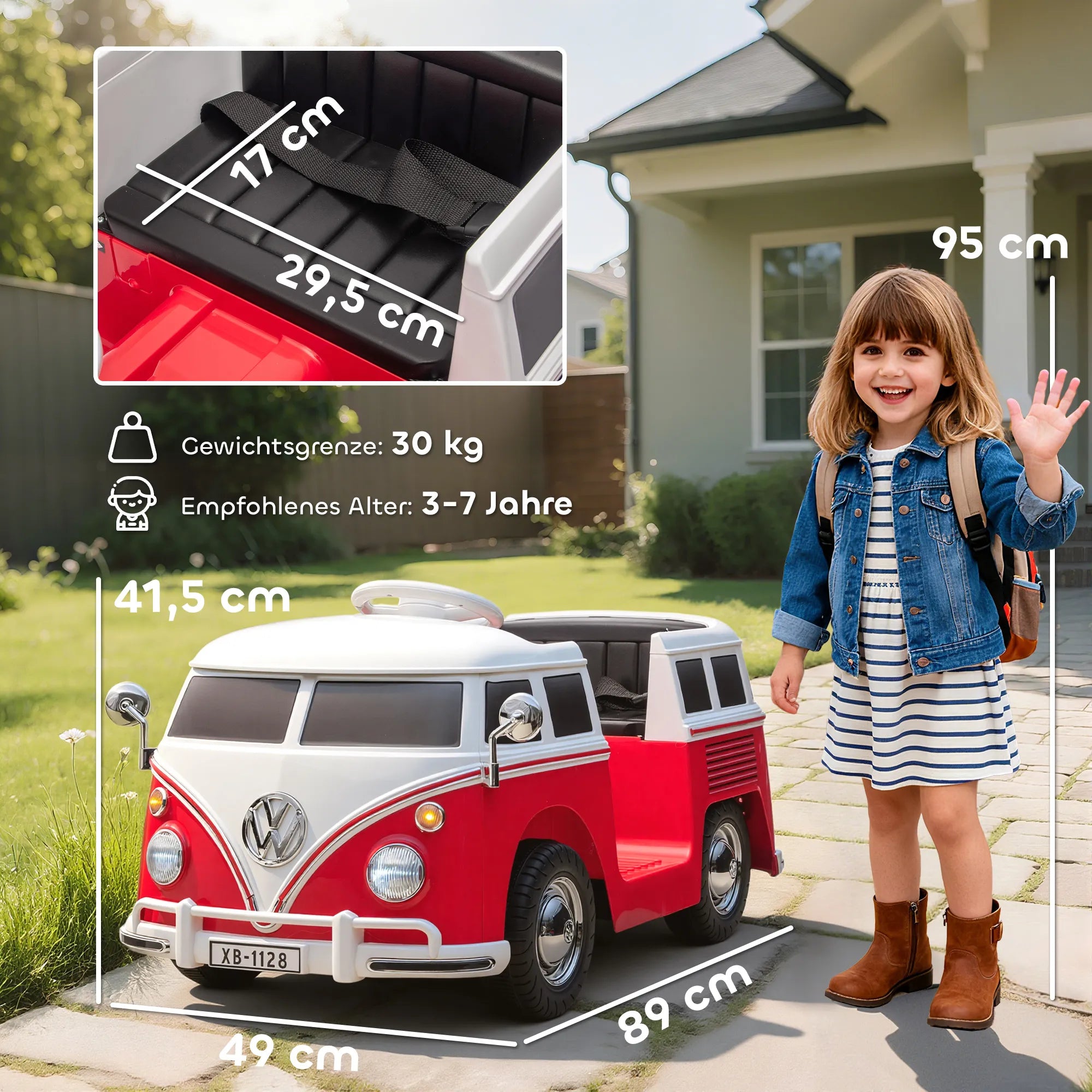Elektrinis automobilis Volkswagen T1, 3–7 metų vaikams, raudonas