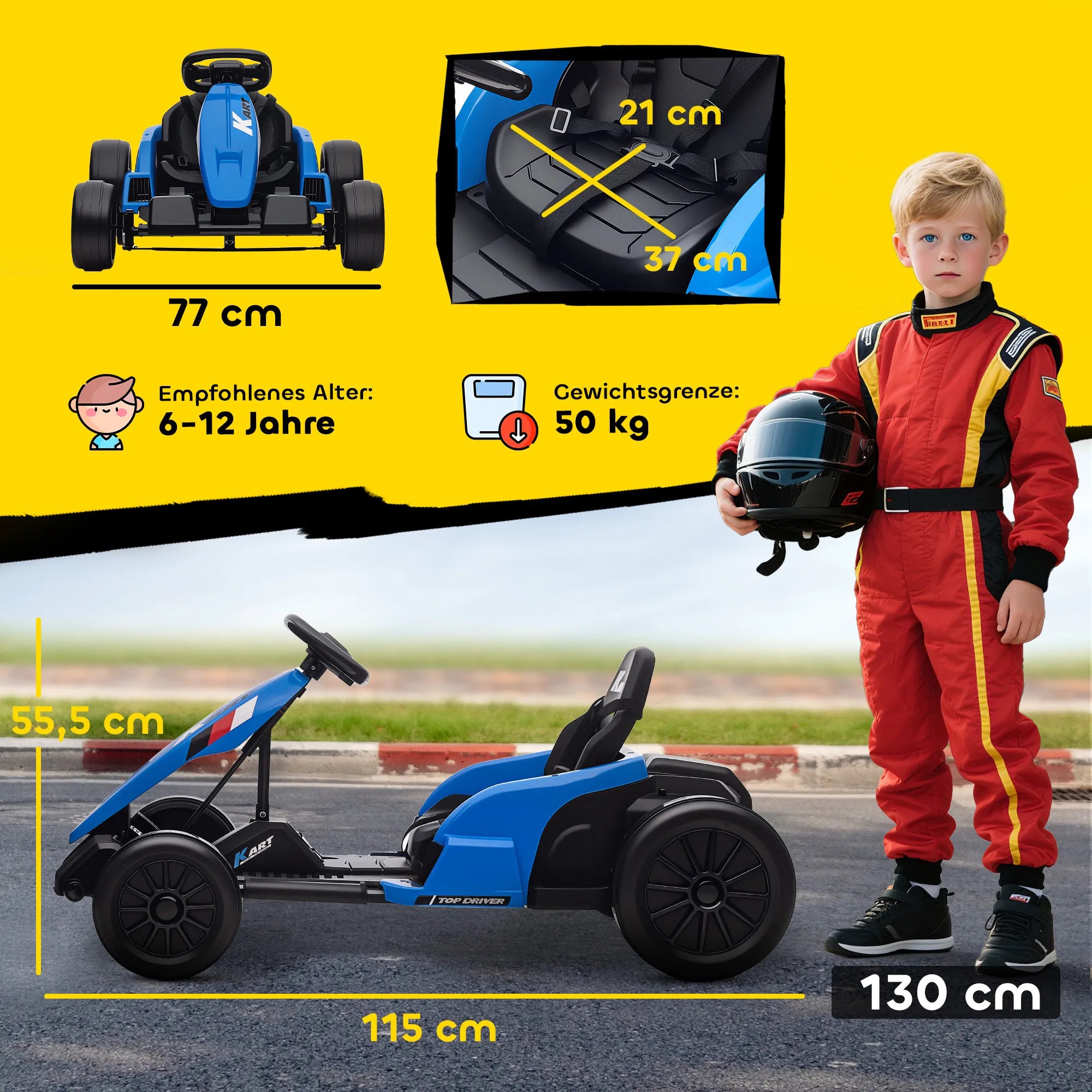 Elektrinis kartingas driftui, 24V, 6–12 metų vaikams, mėlynas