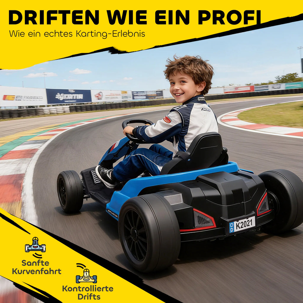 Elektrinis kartingas driftui, 24V, 6–12 metų vaikams, mėlynas