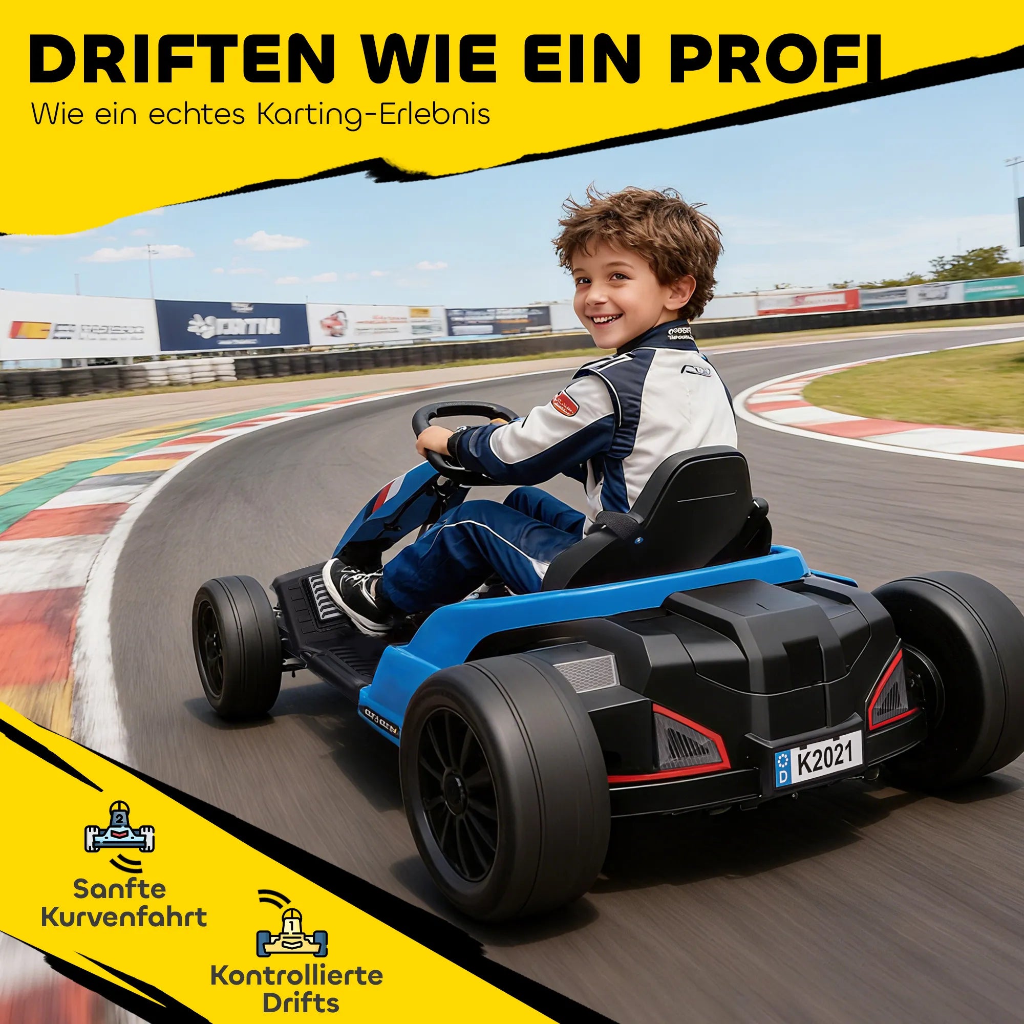 Elektrinis kartingas driftui, 24V, 6–12 metų vaikams, mėlynas
