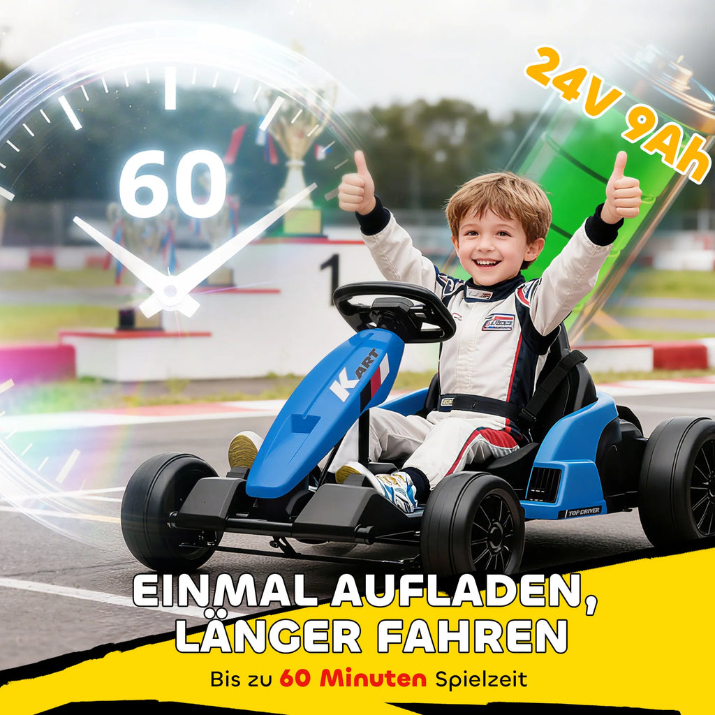 Elektrinis kartingas driftui, 24V, 6–12 metų vaikams, mėlynas