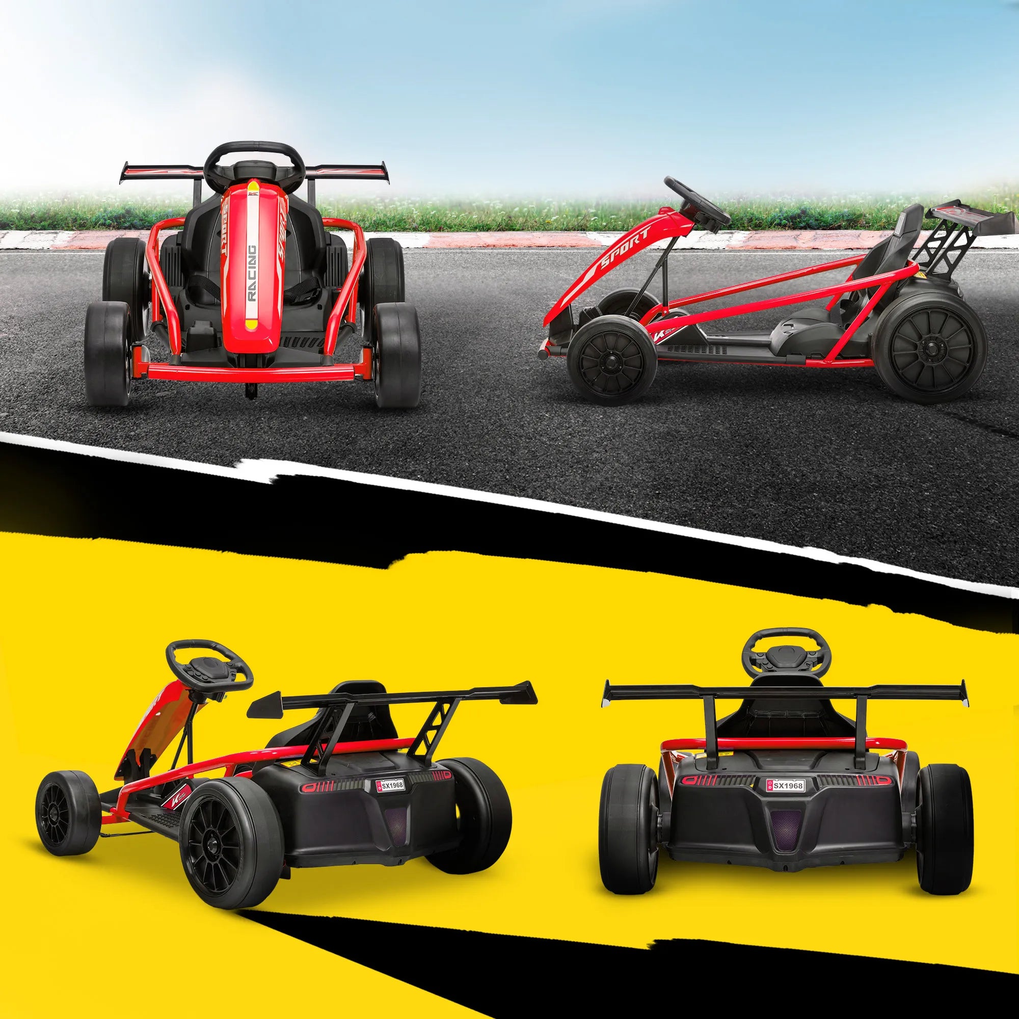 Elektrinis kartingas su drifto funkcija, 8-12 metų vaikams, raudonas