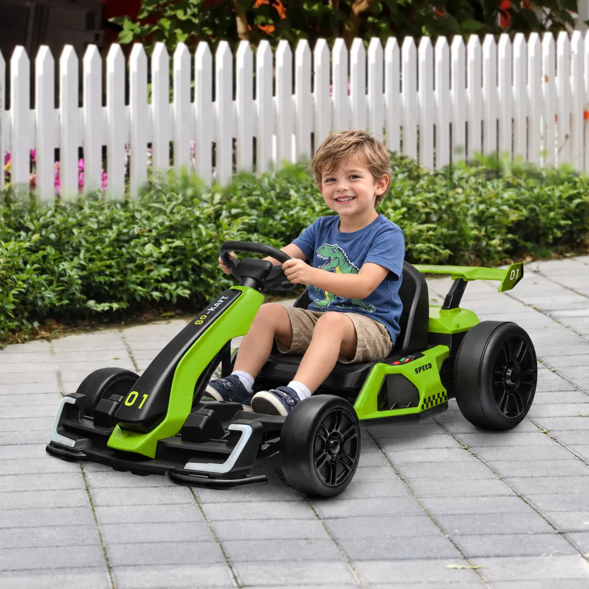 Elektrinis kartingas vaikams 6–12 metų, su drifto funkcija, žalias