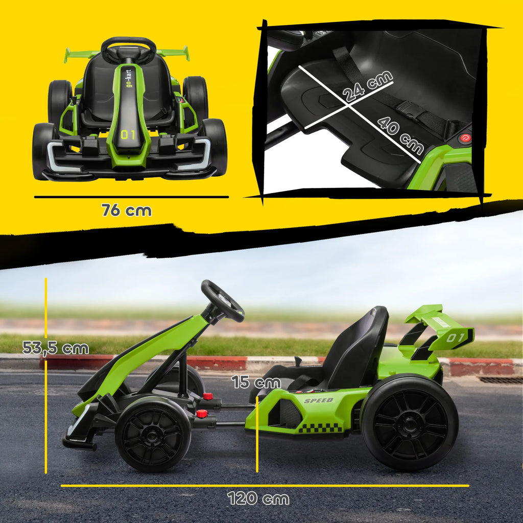 Elektrinis kartingas vaikams 6–12 metų, su drifto funkcija, žalias