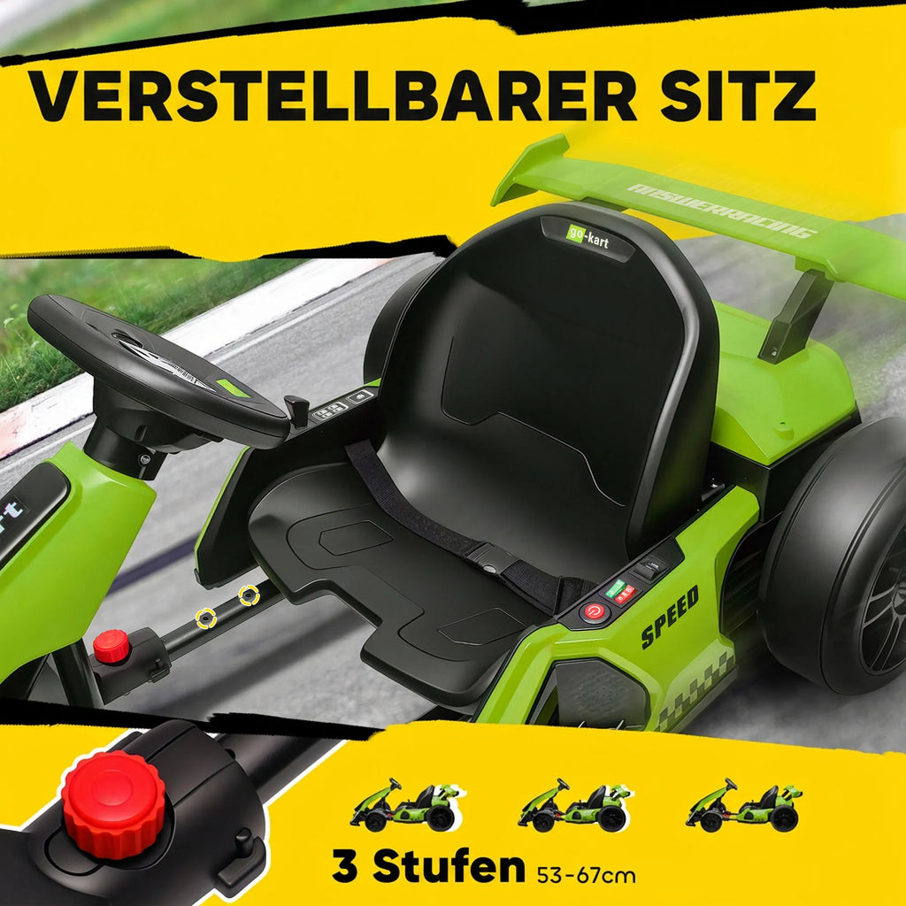 Elektrinis kartingas vaikams 6–12 metų, su drifto funkcija, žalias