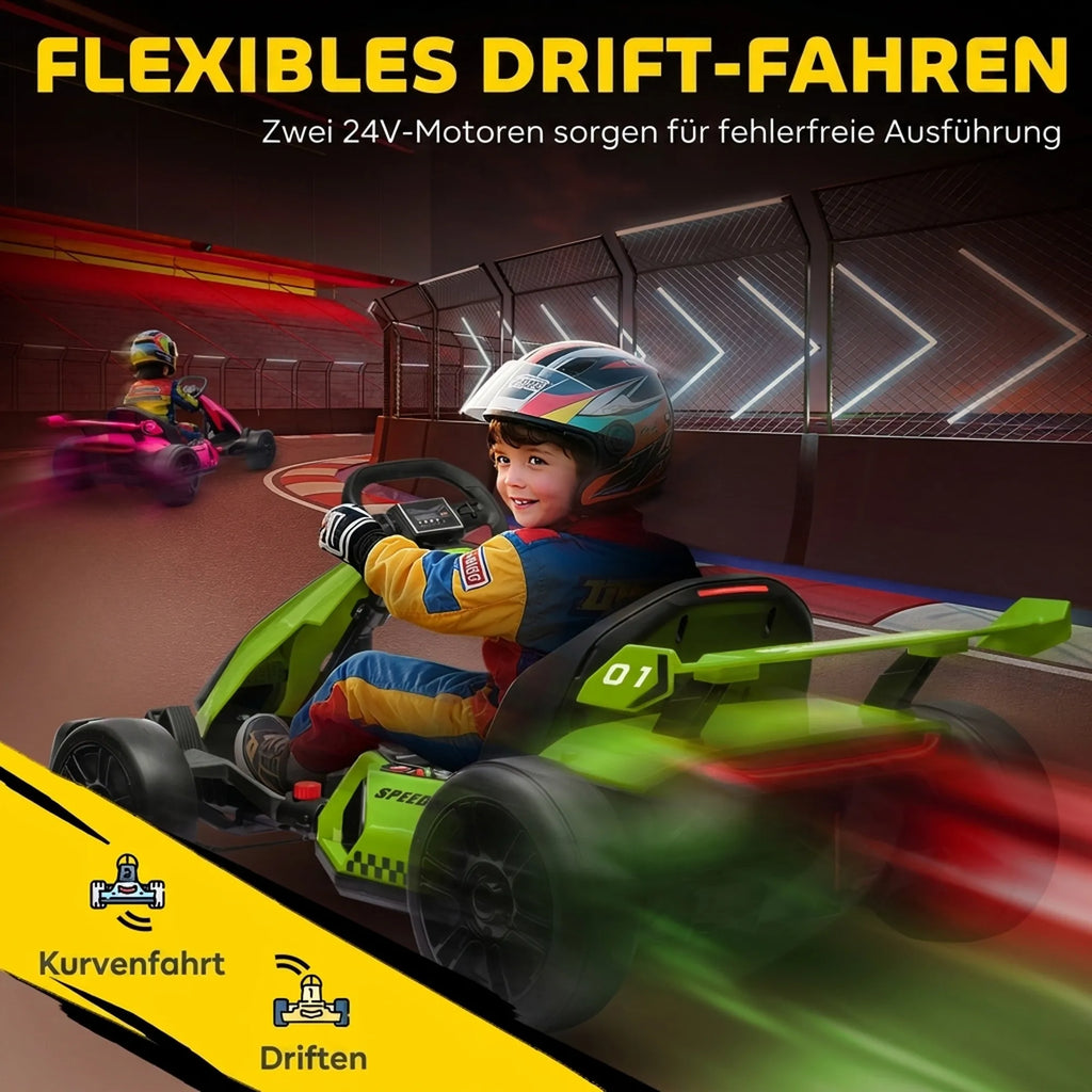 Elektrinis kartingas vaikams 6–12 metų, su drifto funkcija, žalias