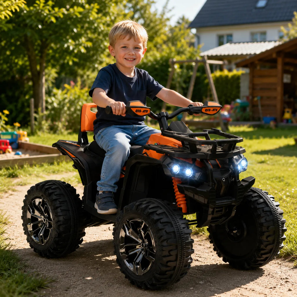 Elektrinis keturratis vaikams 3–5 metų su 30 kg apkrova, oranžinis