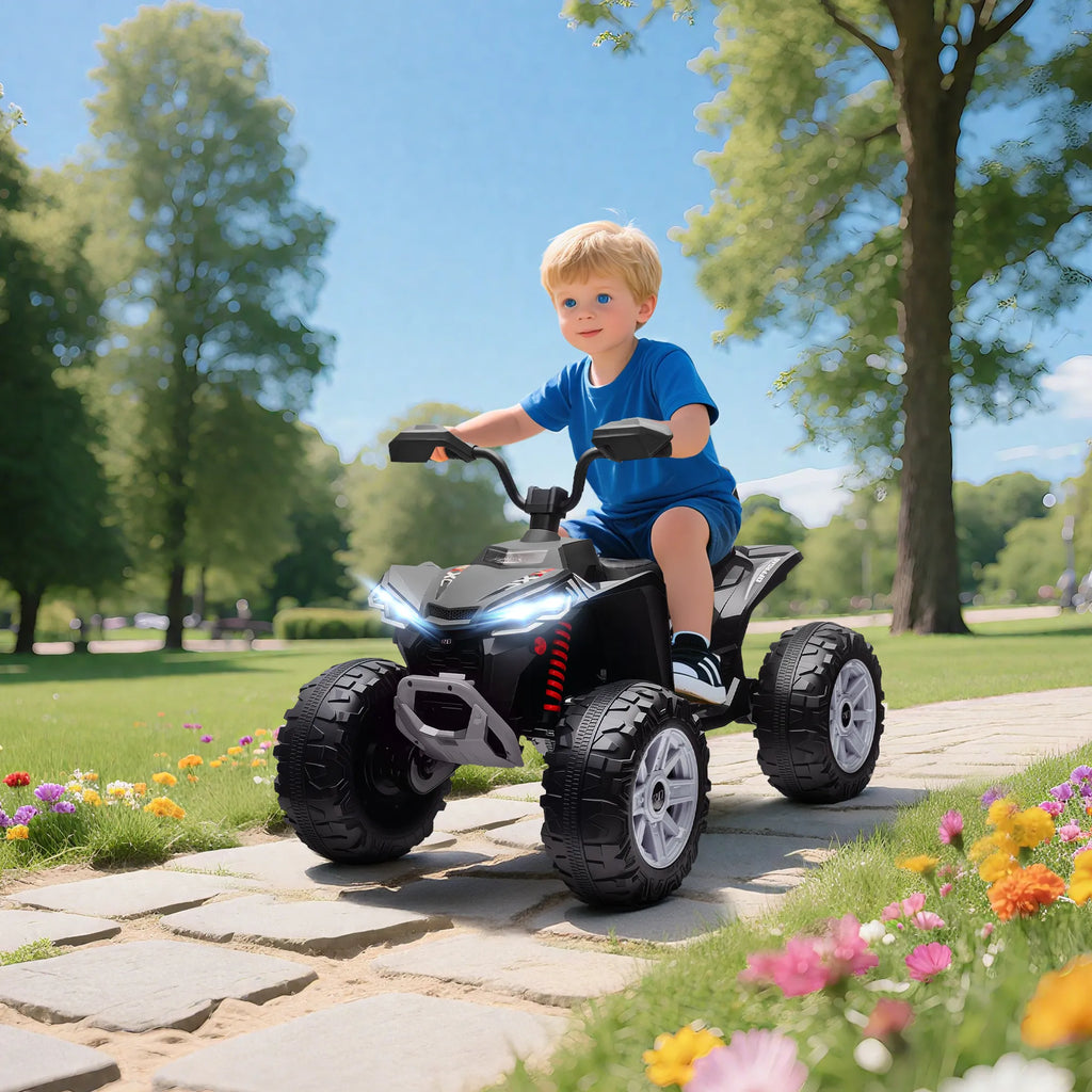 Elektrinis keturratis vaikams, dvivietis, iki 50 kg, 3–8 metai, juodas 24V 6,5 km/h