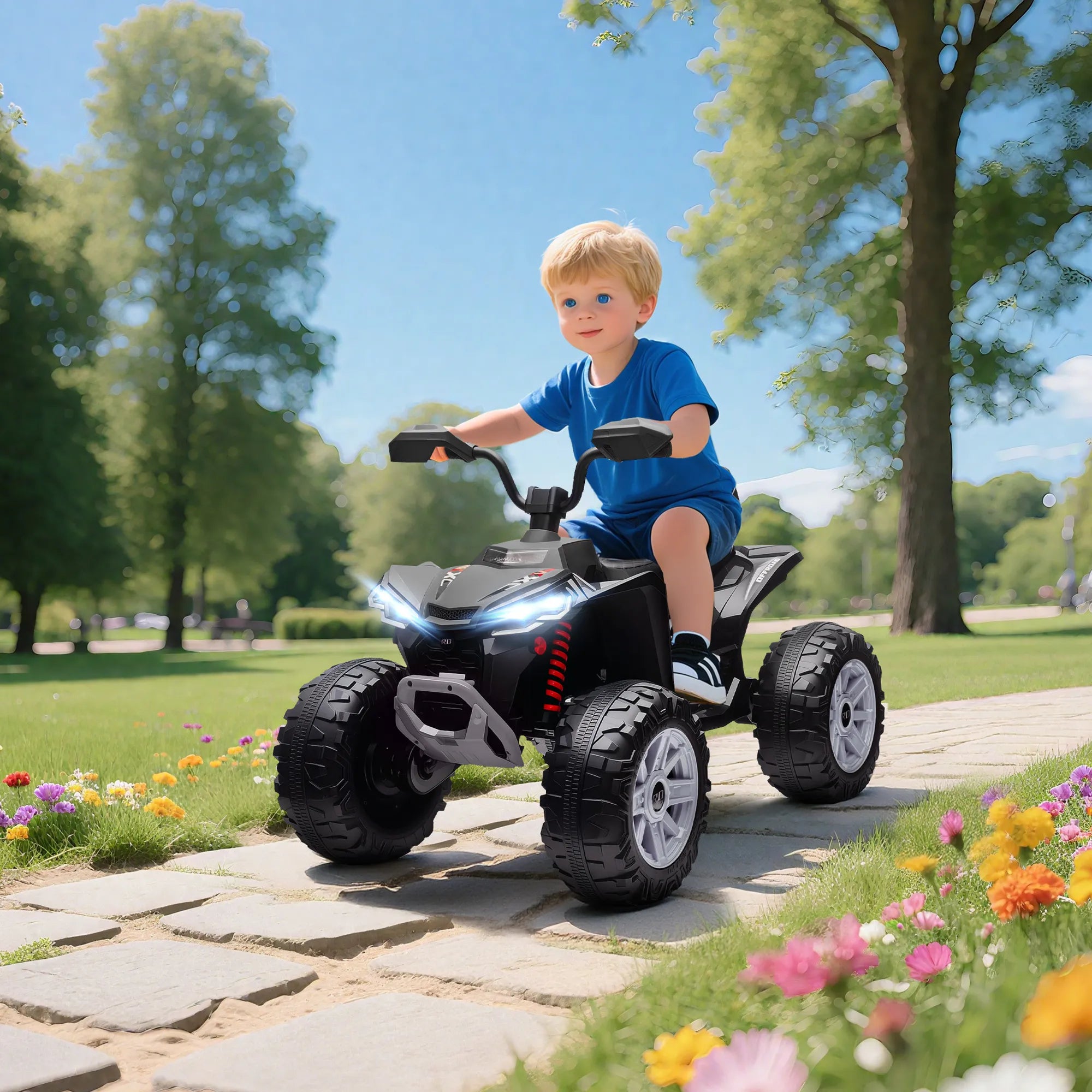 Elektrinis keturratis vaikams, dvivietis, iki 50 kg, 3–8 metai, juodas 24V 6,5 km/h