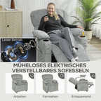 Elektrinis krėslas su gulėjimo funkcija, USB ir puodelių laikikliais, pilkas