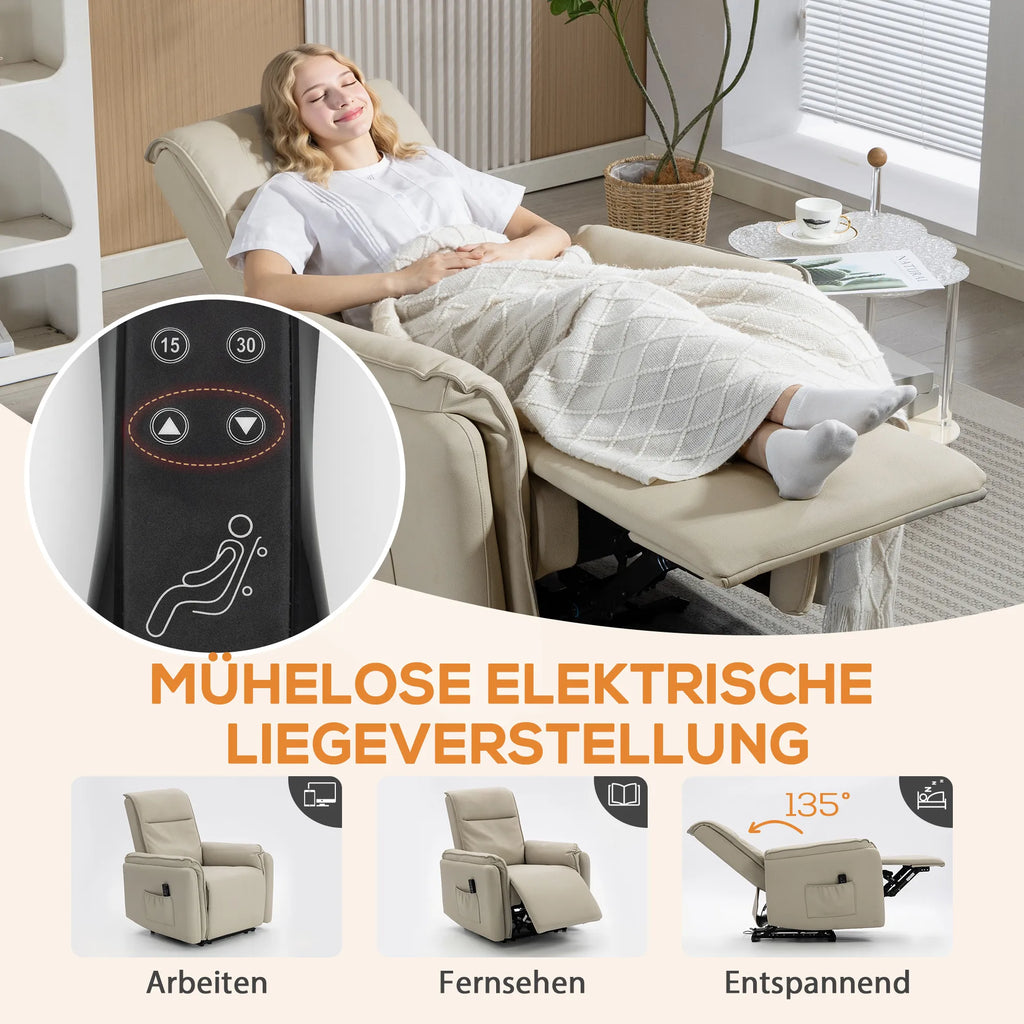 Elektrinis masažinis krėslas su kojų atrama, iki 120 kg, smėlio spalvos