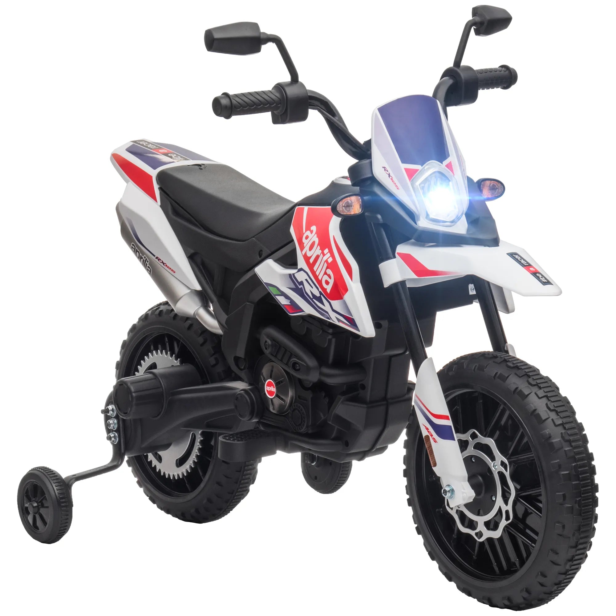 Elektrinis motociklas Aprilia 3–8 metų vaikams, iki 30 kg, baltas