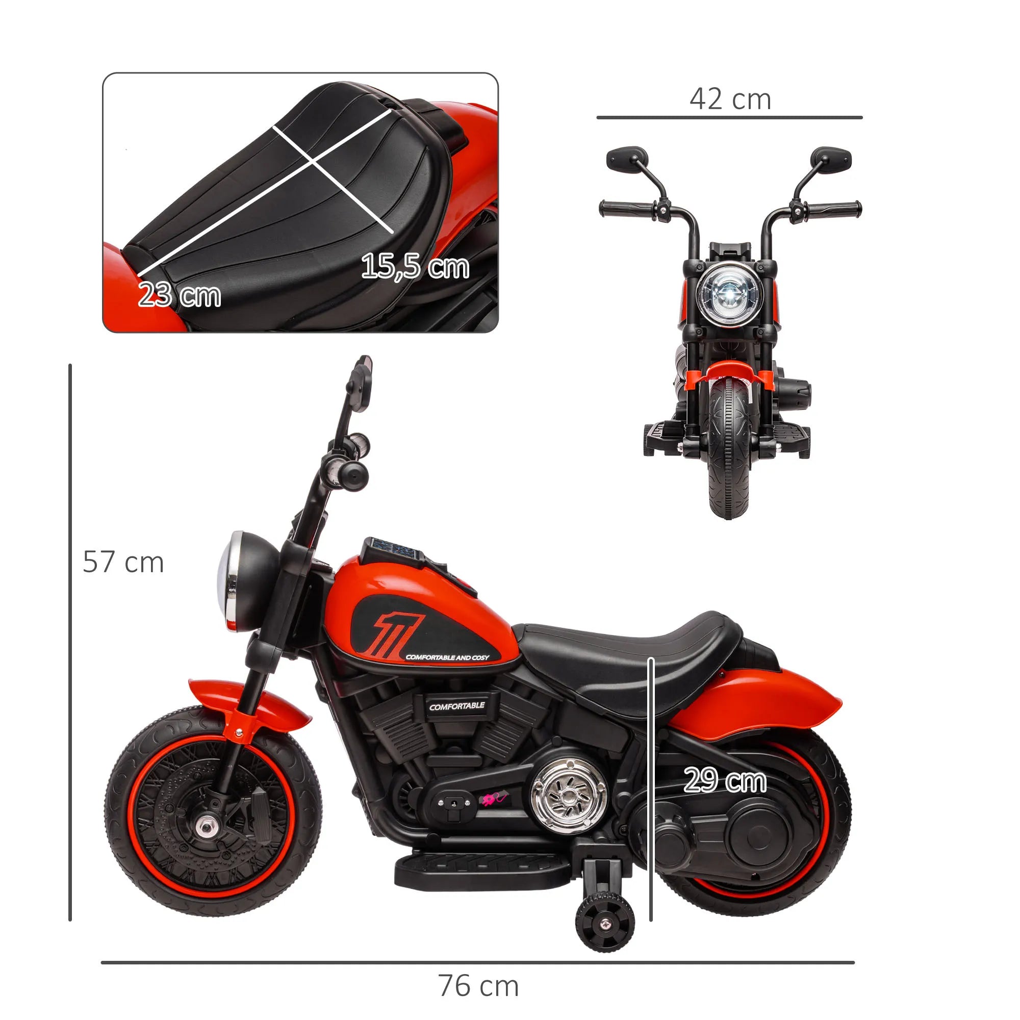Elektrinis motociklas vaikams 18–36 mėn., iki 25 kg, raudonas