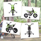 Elektrinis motociklas vaikams 3–6 metų, su pagalbiniais ratukais, žalias, iki 30 kg
