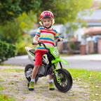 Elektrinis motociklas vaikams 3–6 metų, su pagalbiniais ratukais, žalias, iki 30 kg
