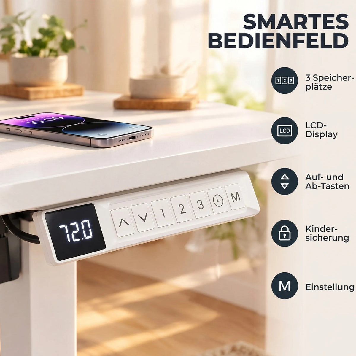 Stalo valdymo pulto su LCD ekranu ir mygtukais detalė iš arti