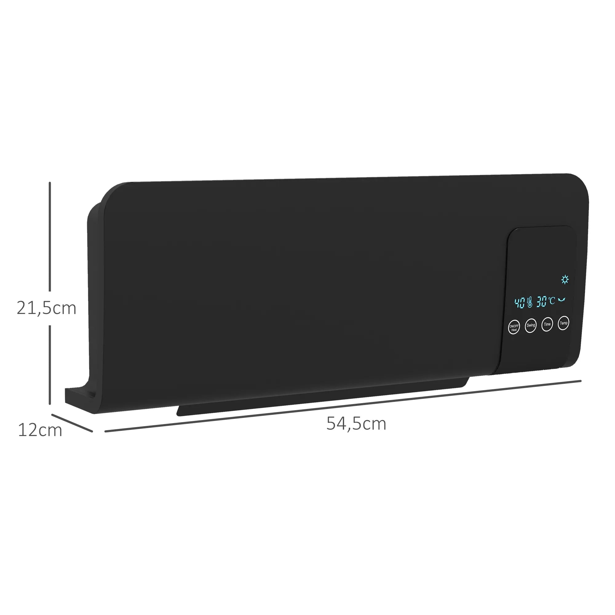 Juodo sieninio šildytuvo matmenų schema centimetrais