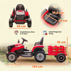 Matmenų schema centimetrais: traktoriaus ilgis 139 cm, plotis 58 cm