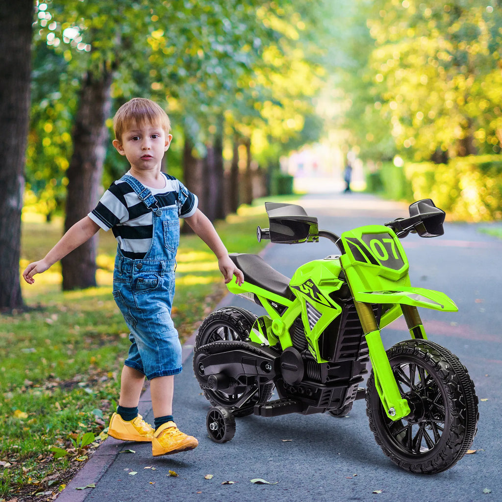 Elektrinis vaikiškas motociklas, 3–8 metų vaikams, iki 30 kg, žalias