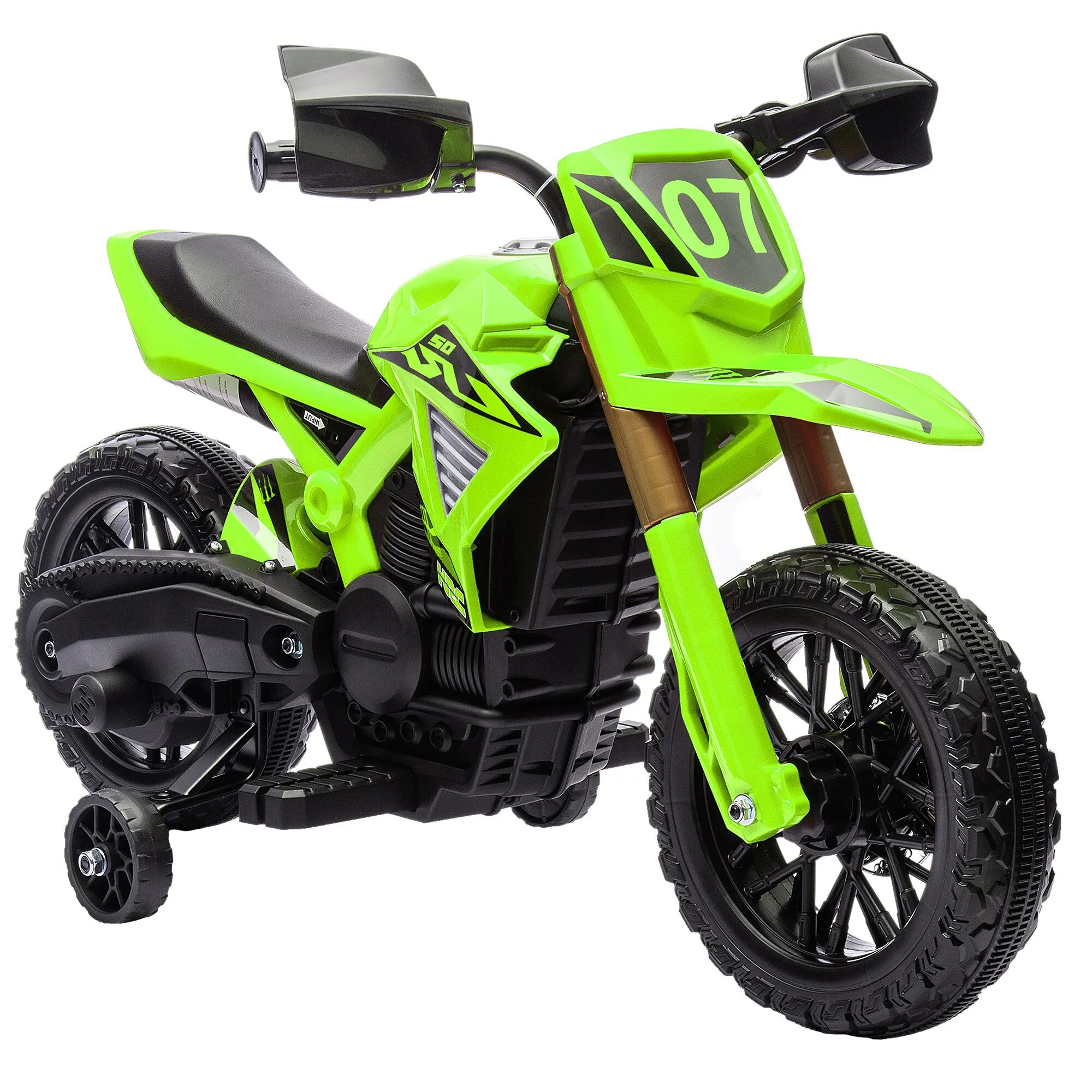 Elektrinis vaikiškas motociklas, 3–8 metų vaikams, iki 30 kg, žalias