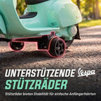 Elektrinis vaikiškas motociklas „Mini Vespa GTS“, 6 V, ličio akumuliatorius, ergonomiška sėdynė ir atlošas, 1,5–3 metų vaikams