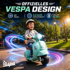 Elektrinis vaikiškas motociklas „Mini Vespa GTS“, 6 V, ličio akumuliatorius, ergonomiška sėdynė ir atlošas, 1,5–3 metų vaikams