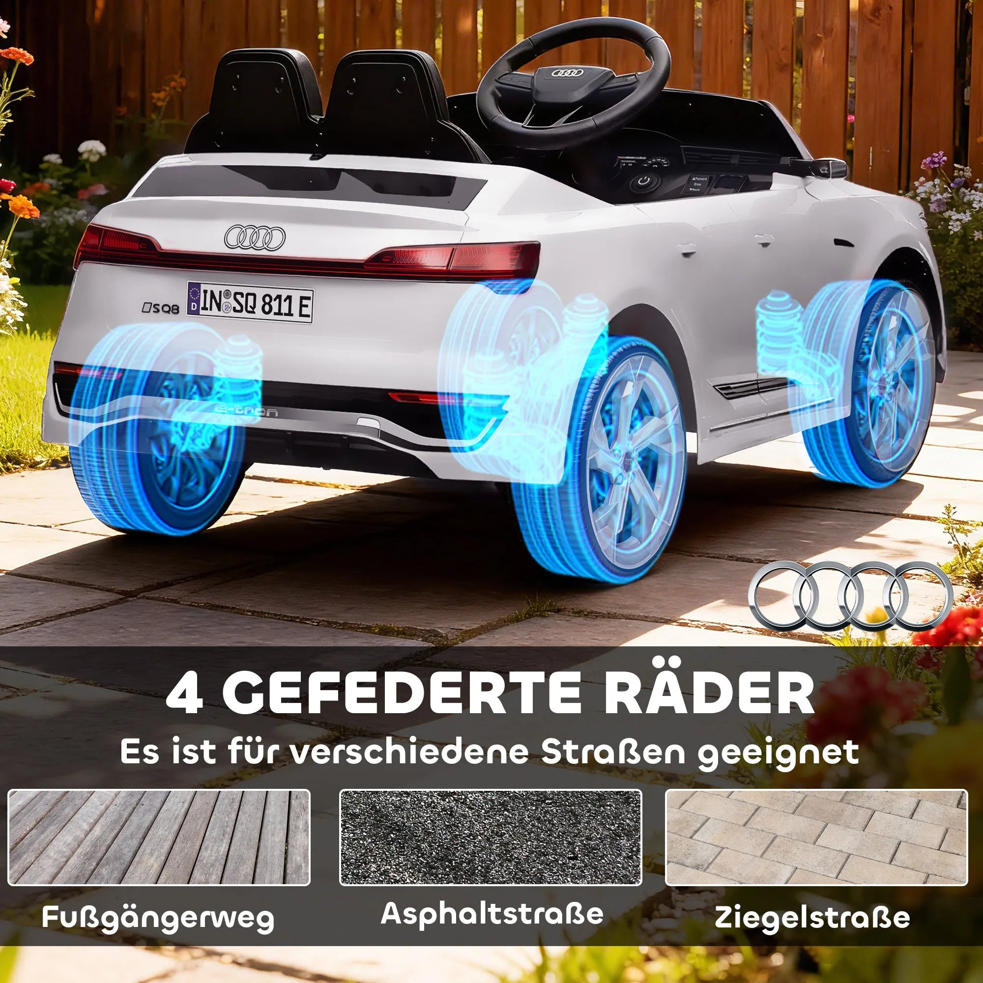 Elektrinis vaikų automobilis, 12 V „Audi Q8“, 3–5 km/h, nuotolinis valdymas, žibintai, muzika, baltas