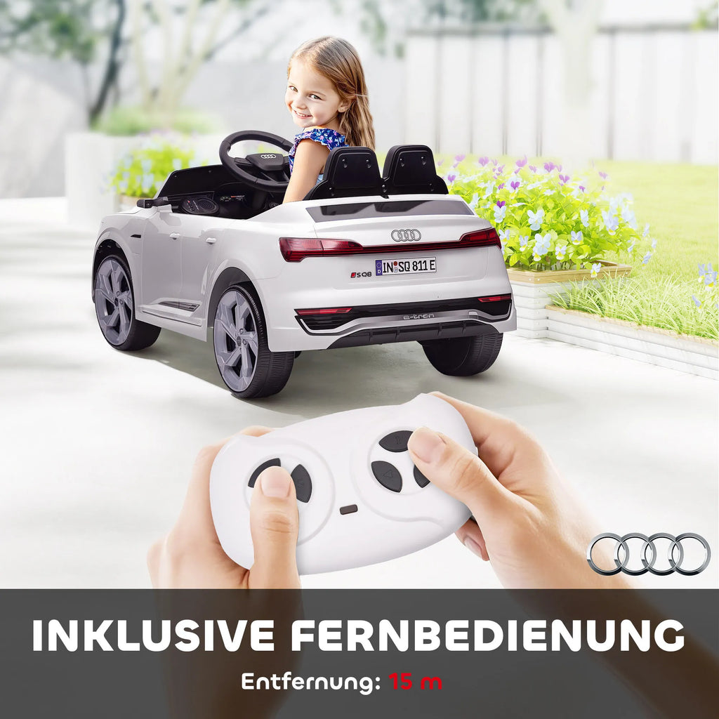 Elektrinis vaikų automobilis, 12 V „Audi Q8“, 3–5 km/h, nuotolinis valdymas, žibintai, muzika, baltas