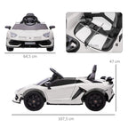 Elektrinis vaikų automobilis, licencijuotas „Lamborghini Aventador“, sparninės durys, muzika, signalas, skirtas 3–5 metų vaikams, baltas
