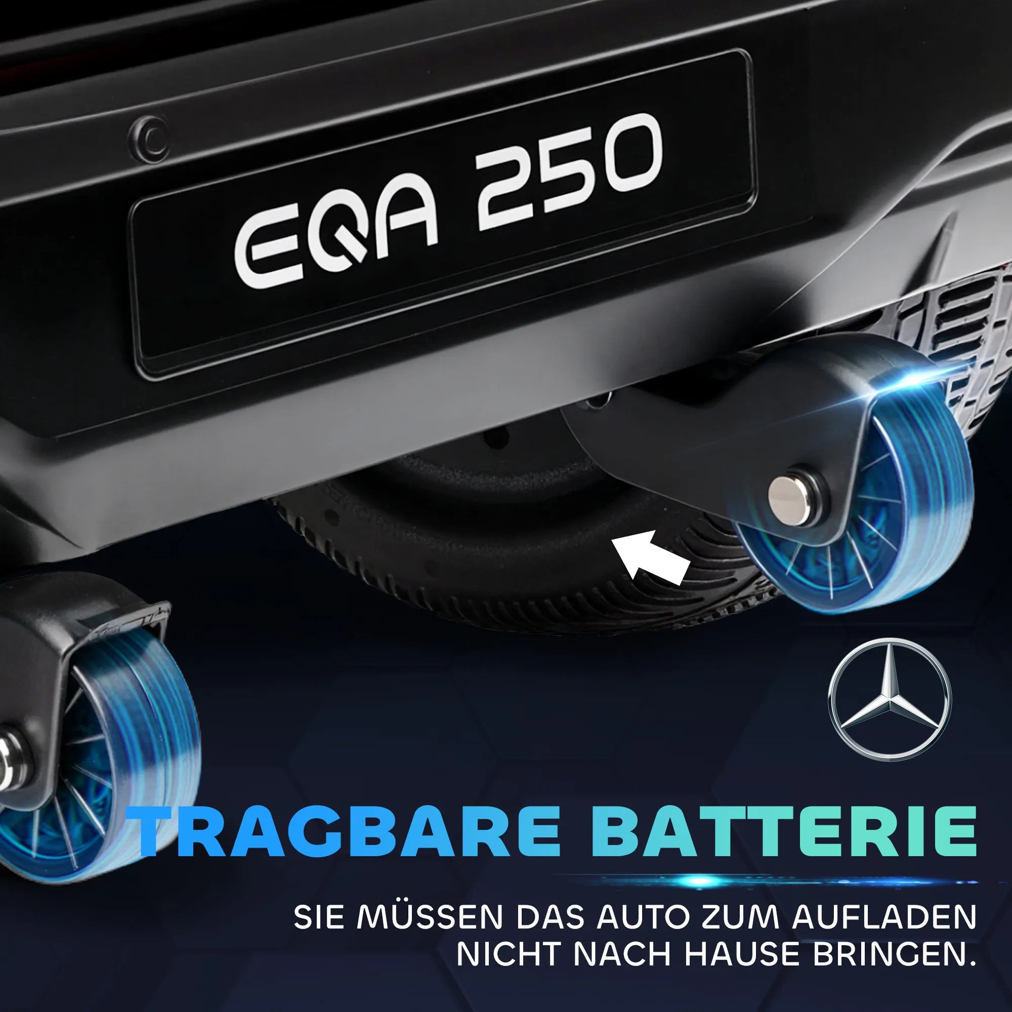 Elektrinis vaikų automobilis, licencijuotas „Mercedes-Benz EQA“, 3–8 km/h, muzika, žibintai, signalas, nuotolinis valdymas, juodos spalvos