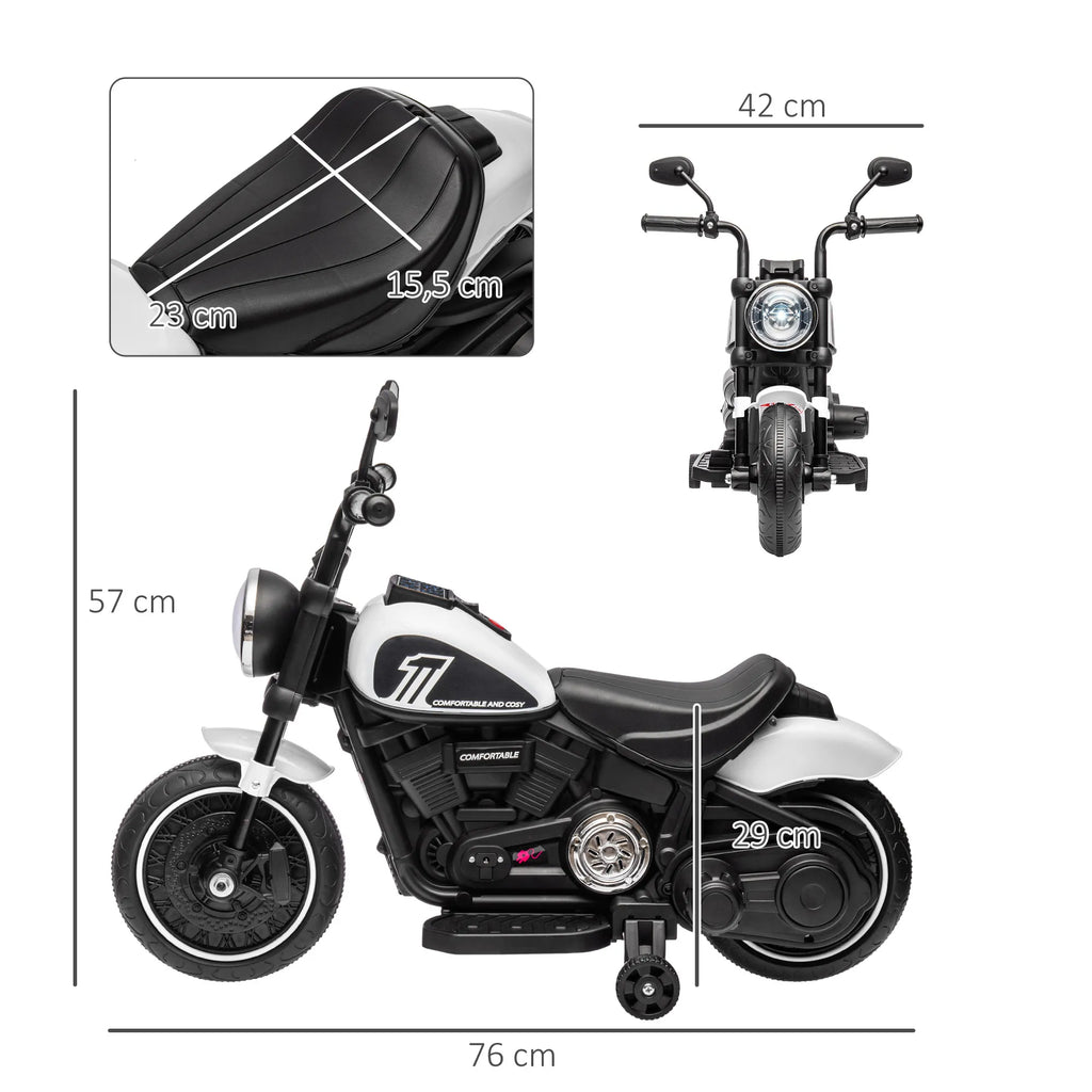 Elektrinis vaikų motociklas, LED žibintai, nuimami pagalbiniai ratai, patogi sėdynė, raudonos/juodos spalvos