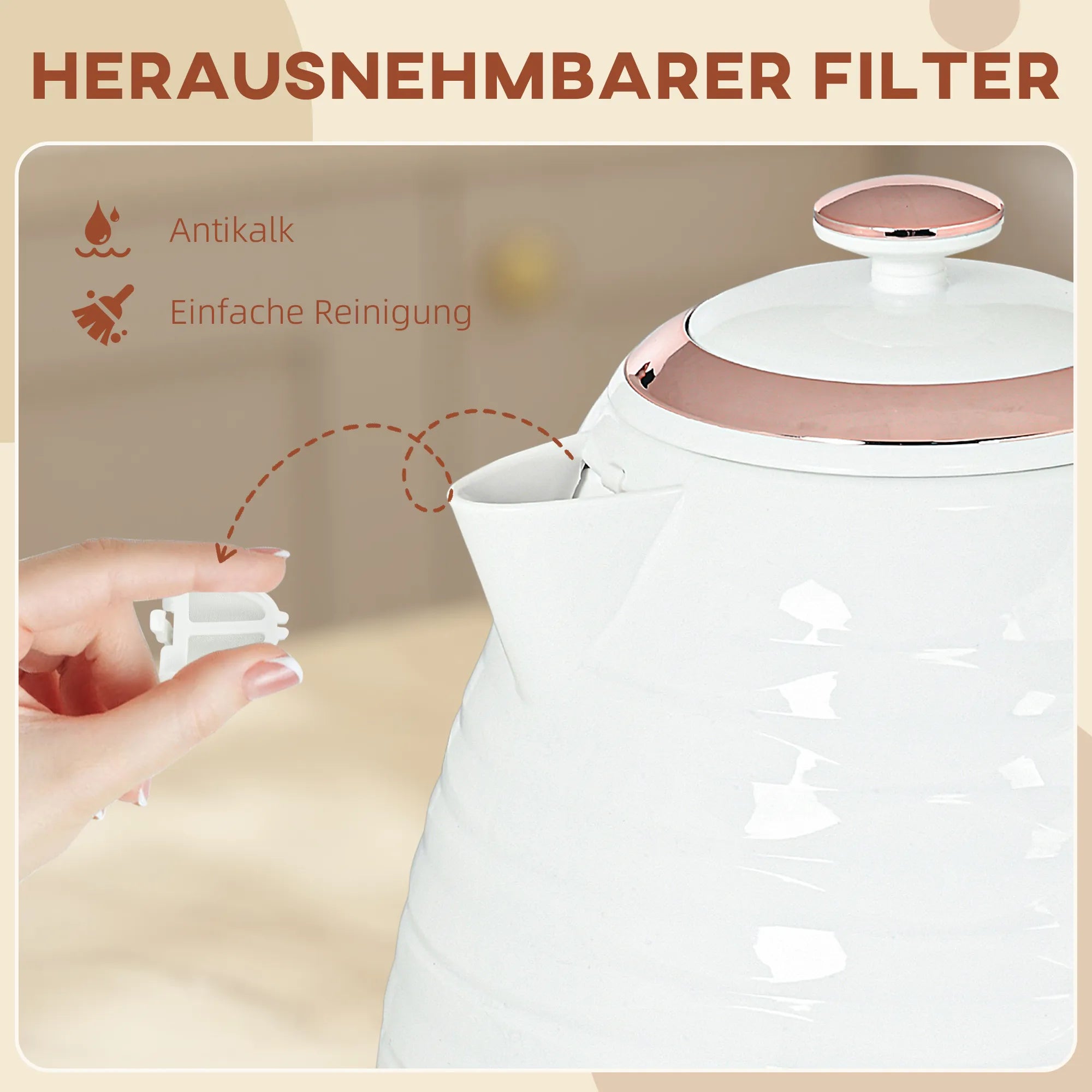 Elektrinis virdulys, 1,7 l, 2200 W, su kalkių filtru, baltas