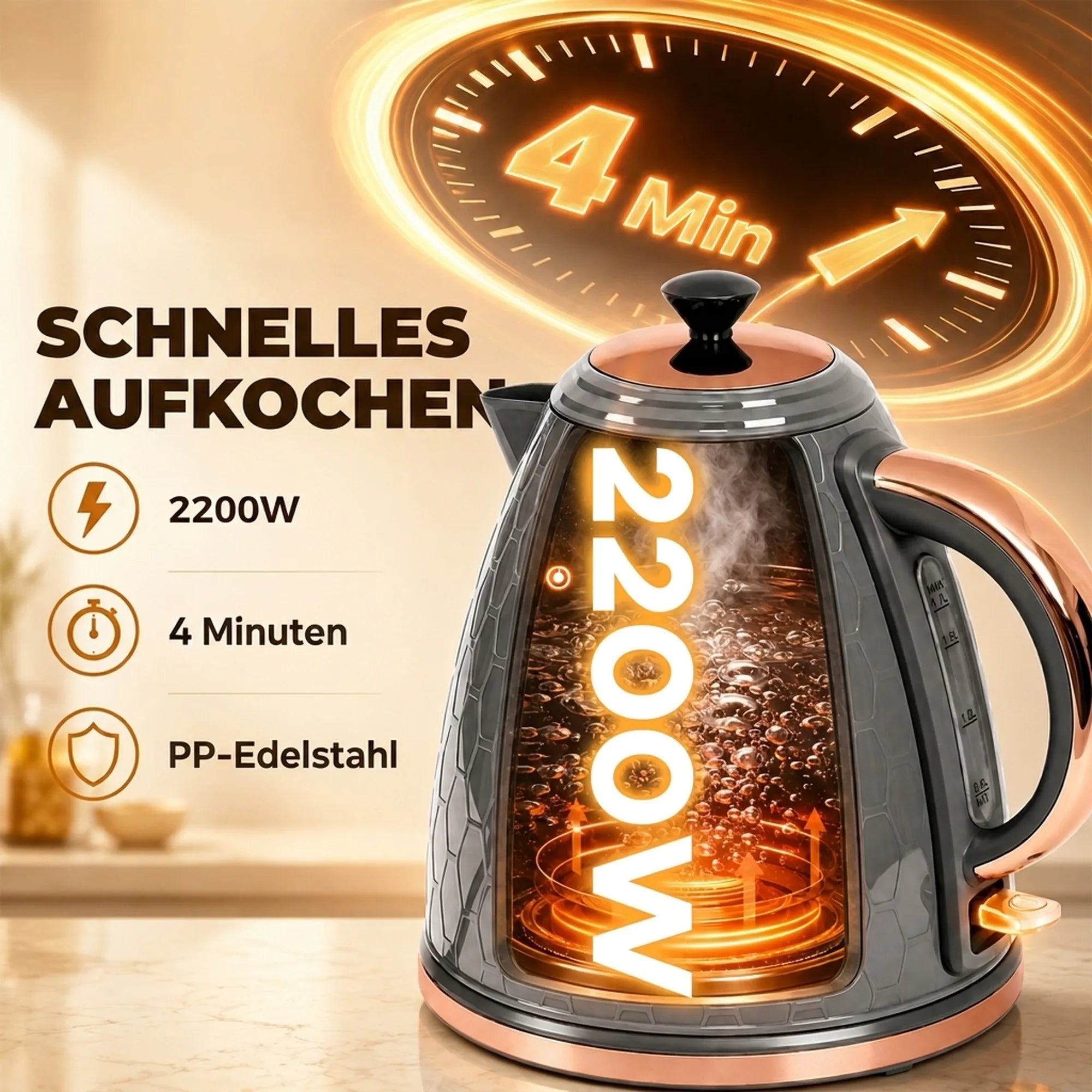 Elektrinis virdulys, 2200W, 1,7L, pilkas